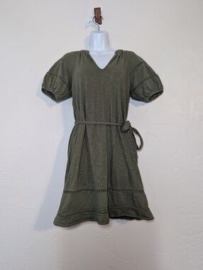 BODEN Tie-Waist Short Puff Sleeve Cotton Mini Dress Cottage Goblin Boho Summer